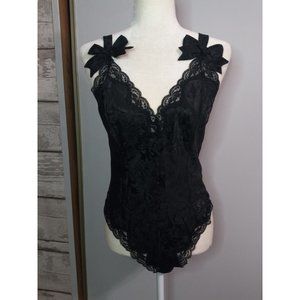 Victoria's Secret Gold Label Black Small Vintage Satin Lace Sexy Bodysuit Nighti